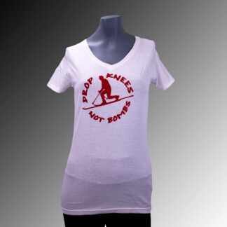 “Drop Knees Not Bombs” Telemark Ski SustainU Recycled V-Neck